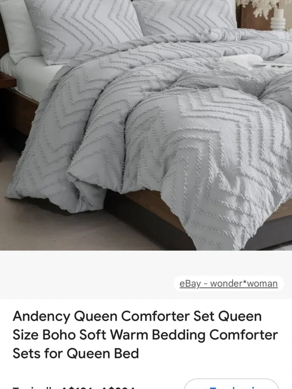 Queen Comforter Set in Light Gray - Soft Textured Chevron Design